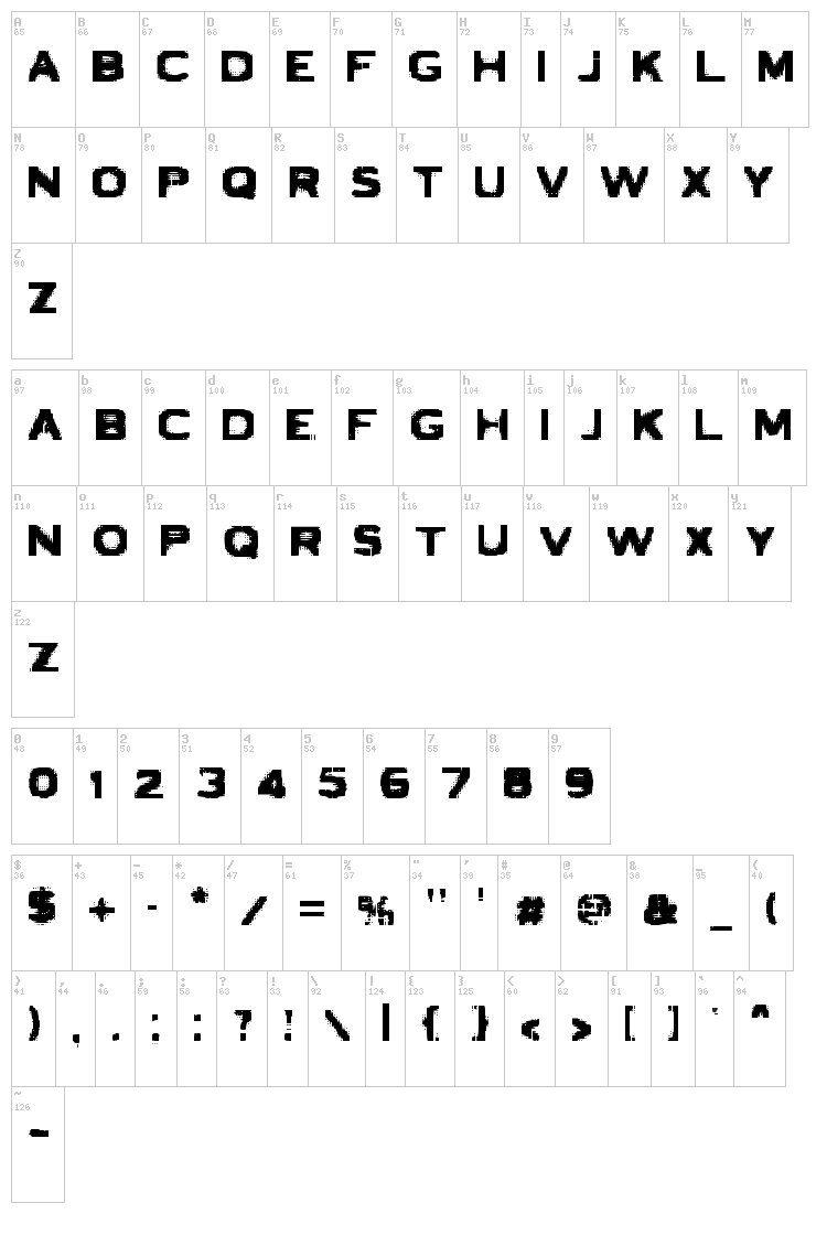 VTC Bad Luck font map
